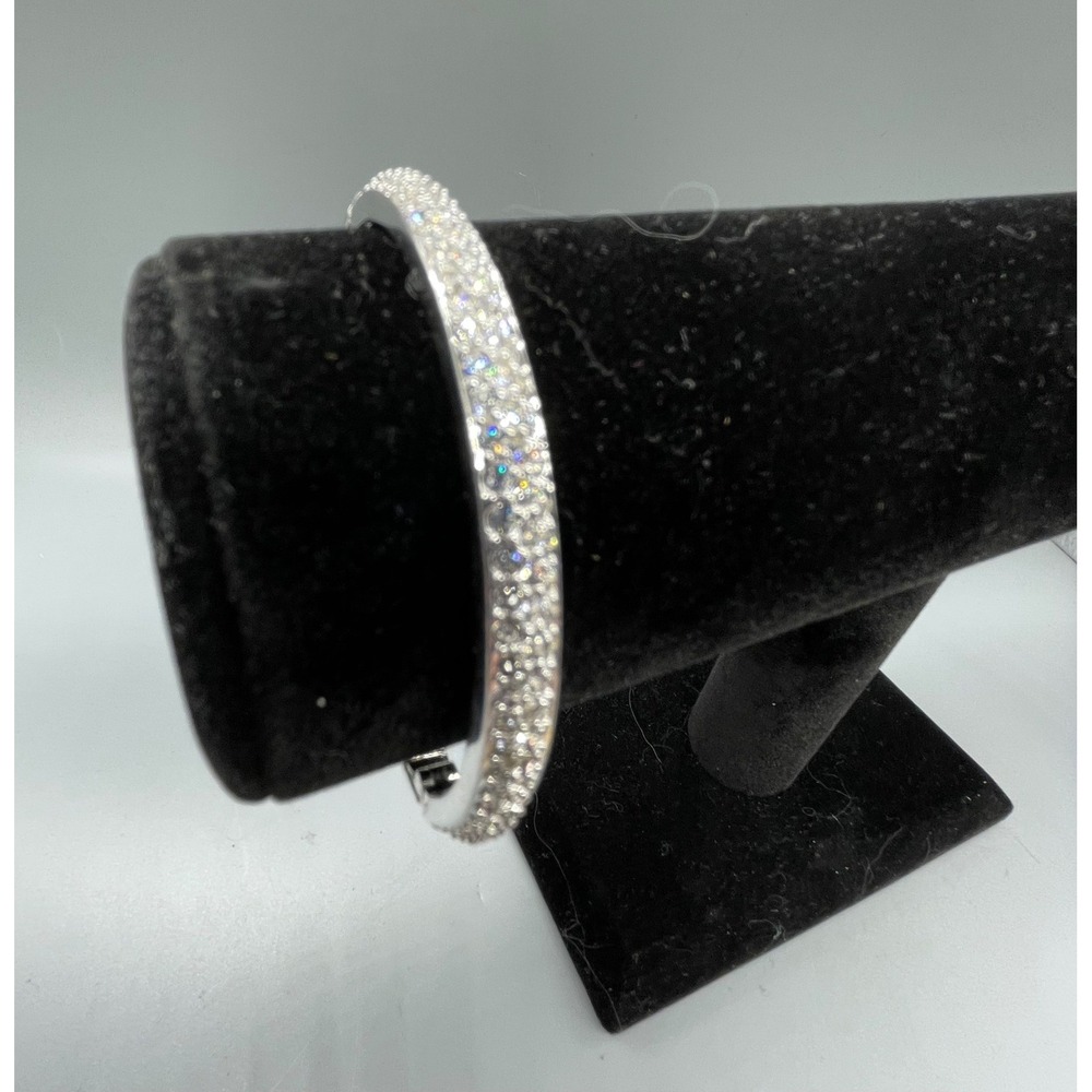 Silver‎ Tone Pave Rhinestone Hinged Bangle Bracelet Oval Box Clasp Safety Latch